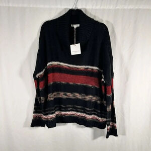 New Beach Lunch Lounge Sweater Women's Large Black Stripe Knit Wool Blend